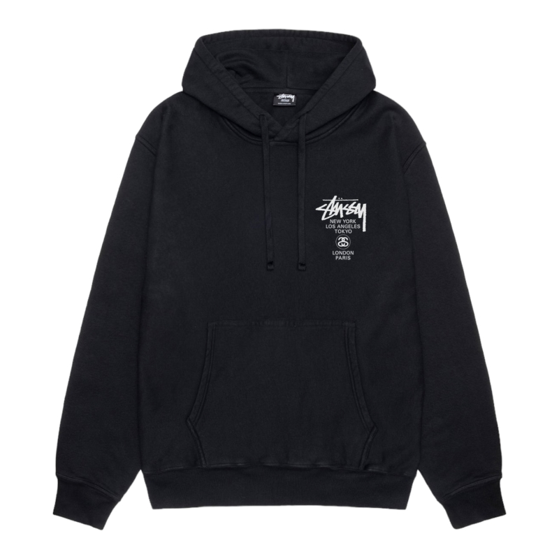 Hoodie Stussy World Tour Pigment Dyed Black